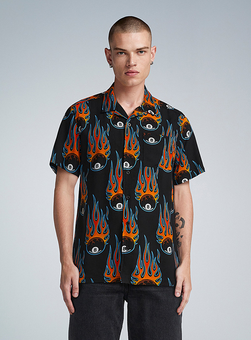Djab Patterned black Flaming billiard ball fluid shirt for men