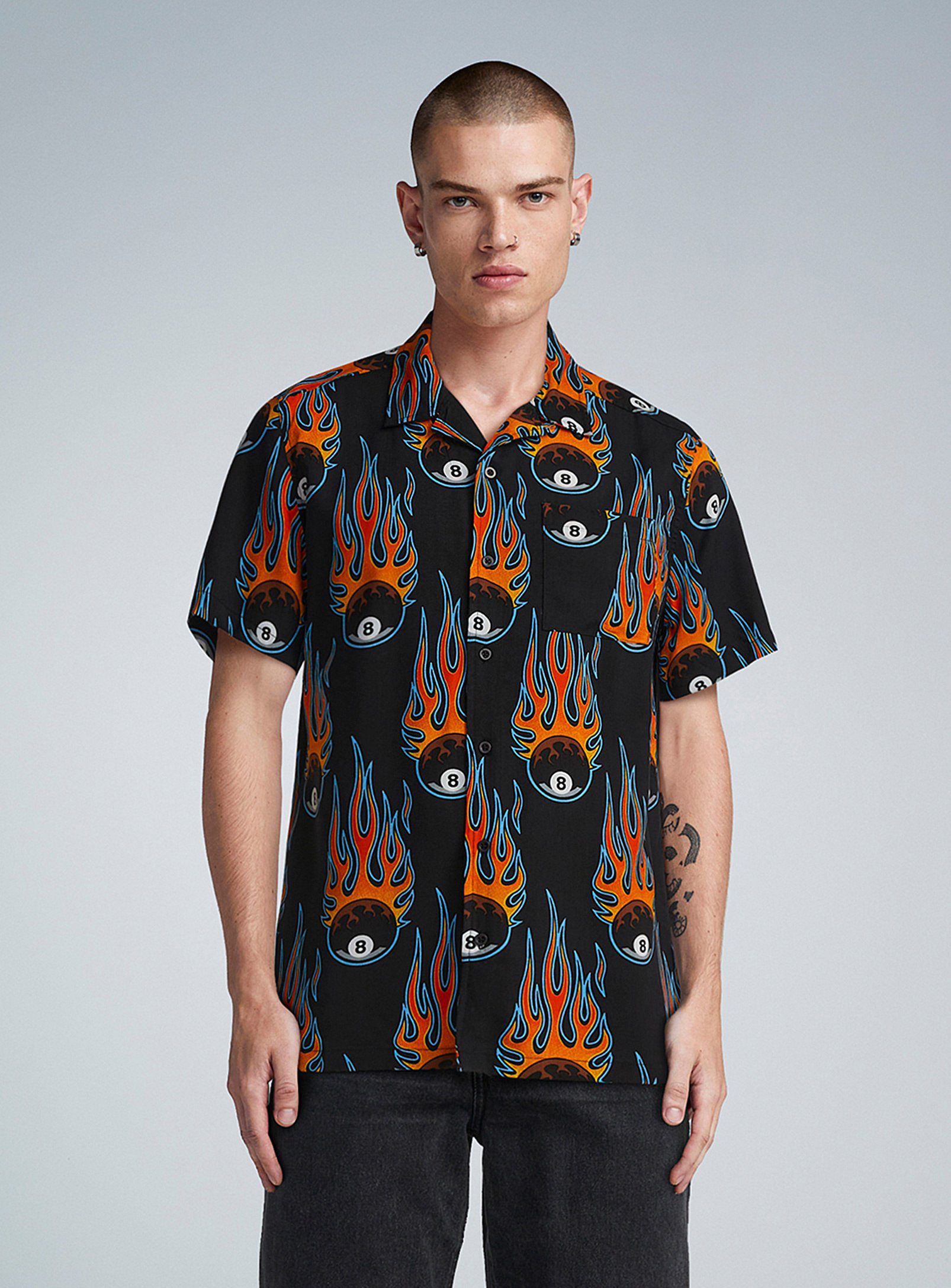 Djab - Men's Flaming billiard ball camp shirt
