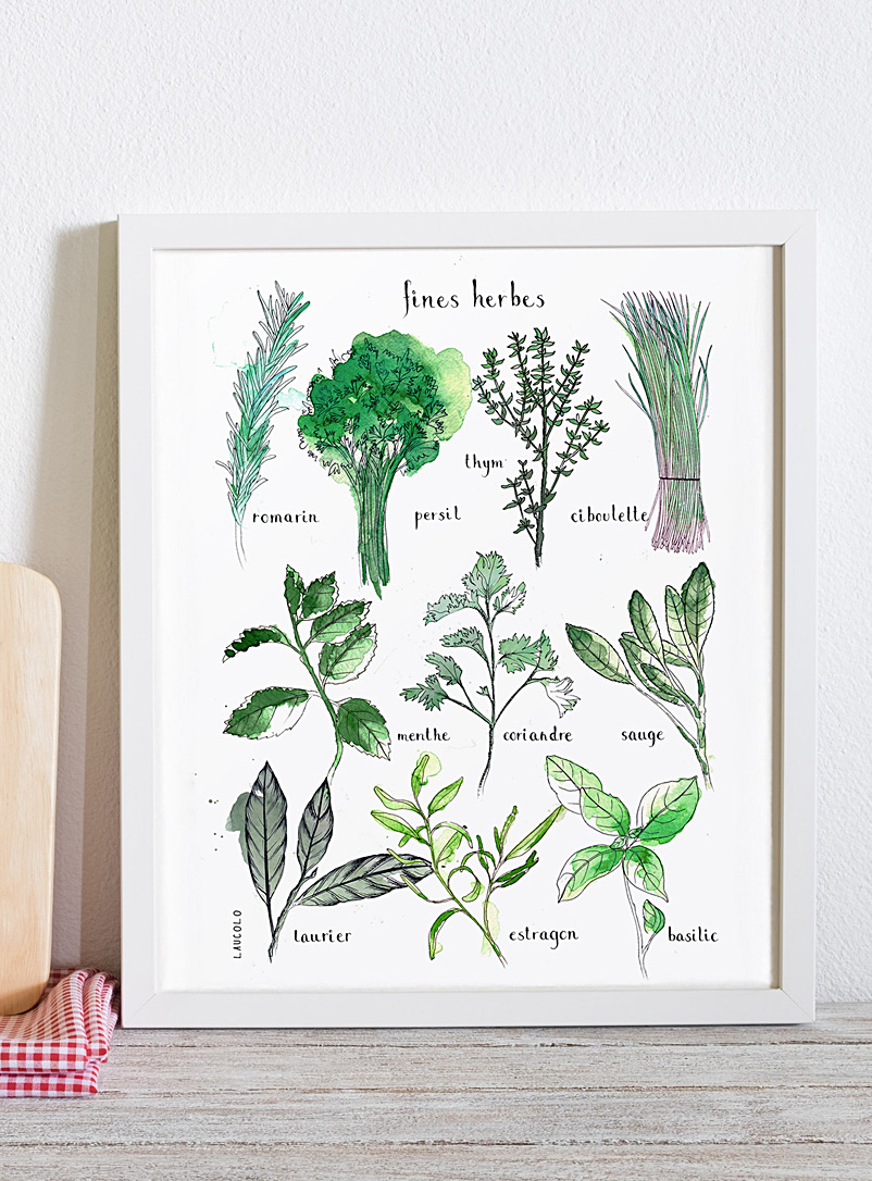 Laucolo: L'affiche Fines herbes 11 x 14 po Blanc - français