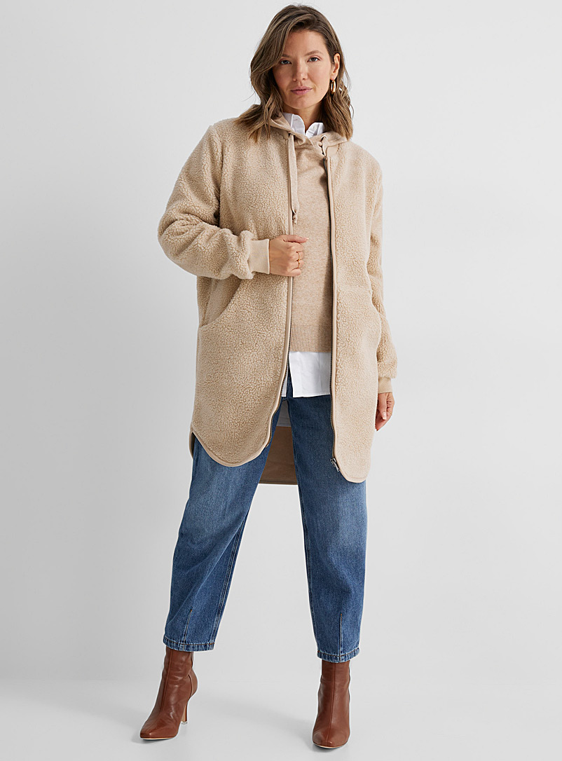 Contemporaine Cream Beige Long sherpa jacket for women