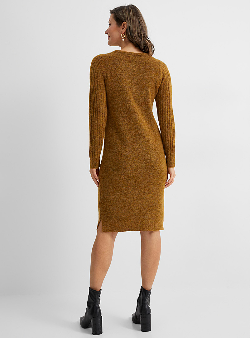 Contemporaine Amber Bronze Ribbed-sleeve knit dress for women