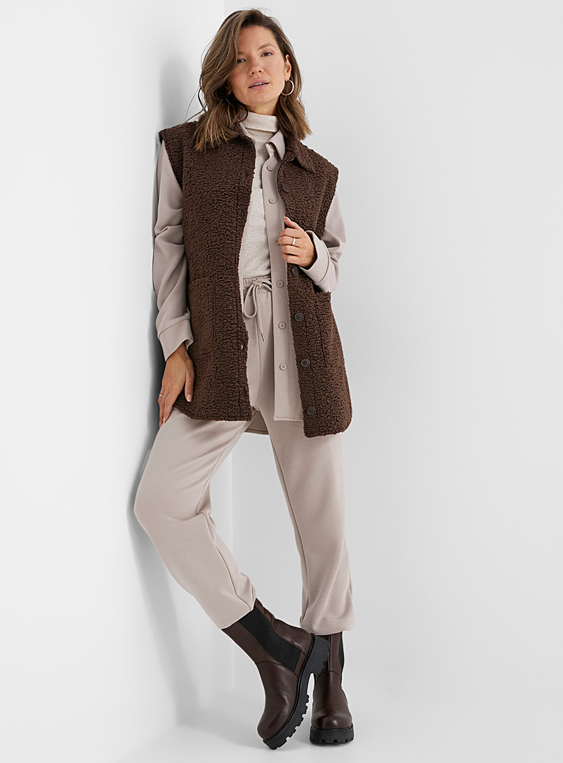 Contemporaine Dark Brown Sherpa sleeveless overshirt for women