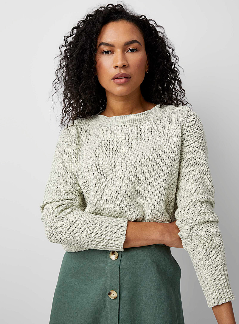 Contemporaine Lime Green Heathered moss-stitch sweater for women