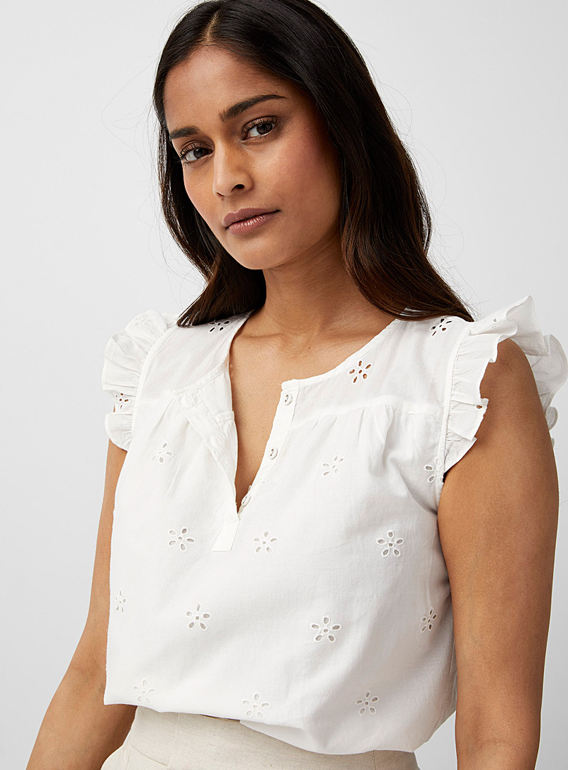 Contemporaine: La blouse broderies champêtres Blanc pour femme