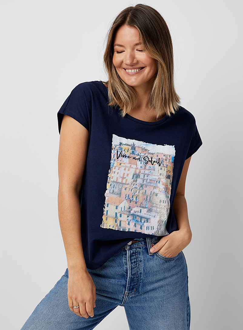 Contemporaine Marine Blue Vivre au soleil T-shirt for women
