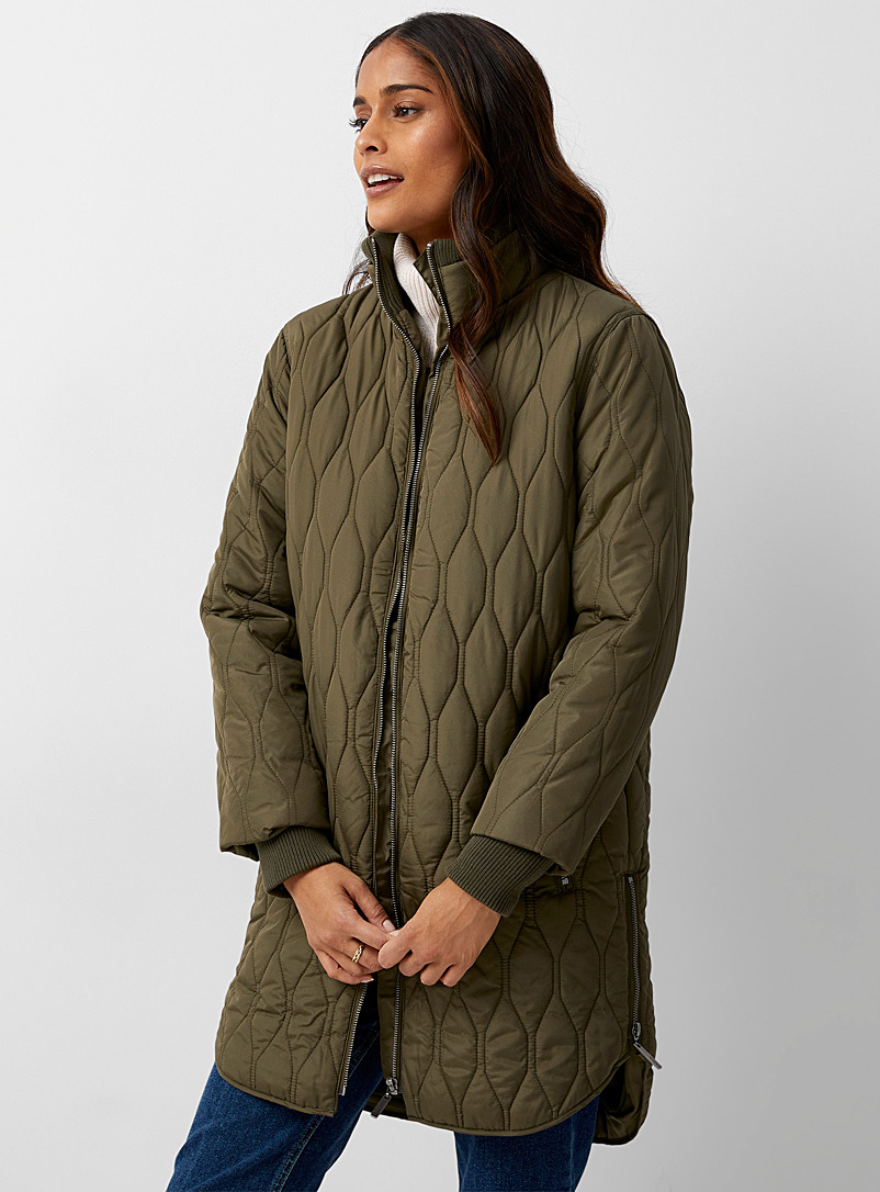 Contemporaine Khaki Ribbed edging quilted jacket for women