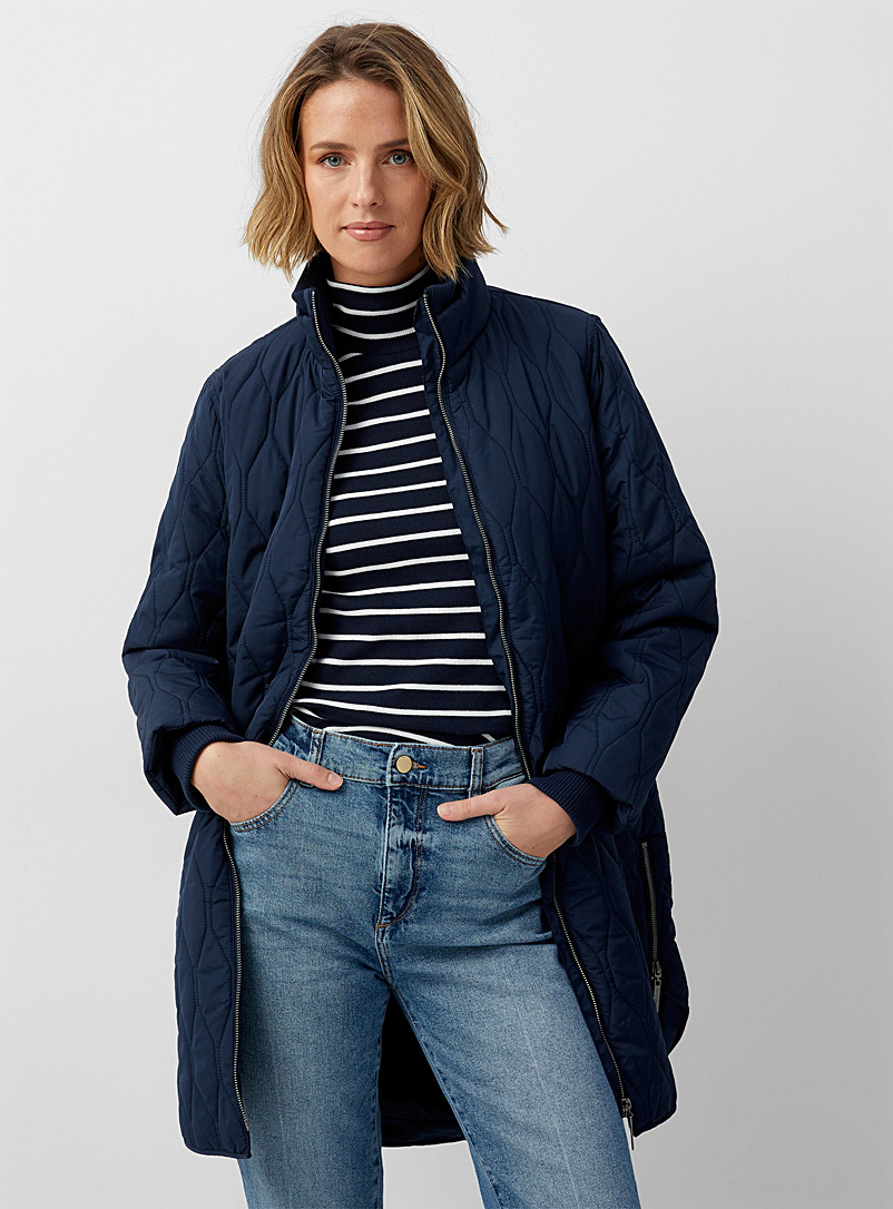 Contemporaine Marine Blue Ribbed edging quilted jacket for women