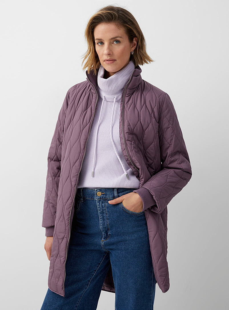 Contemporaine Mauve Ribbed edging quilted jacket for women