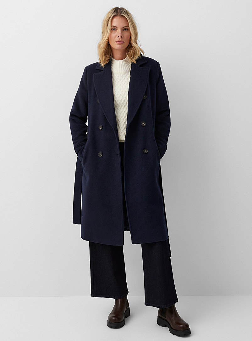 Contemporaine Marine Blue Double-breasted robe overcoat for women