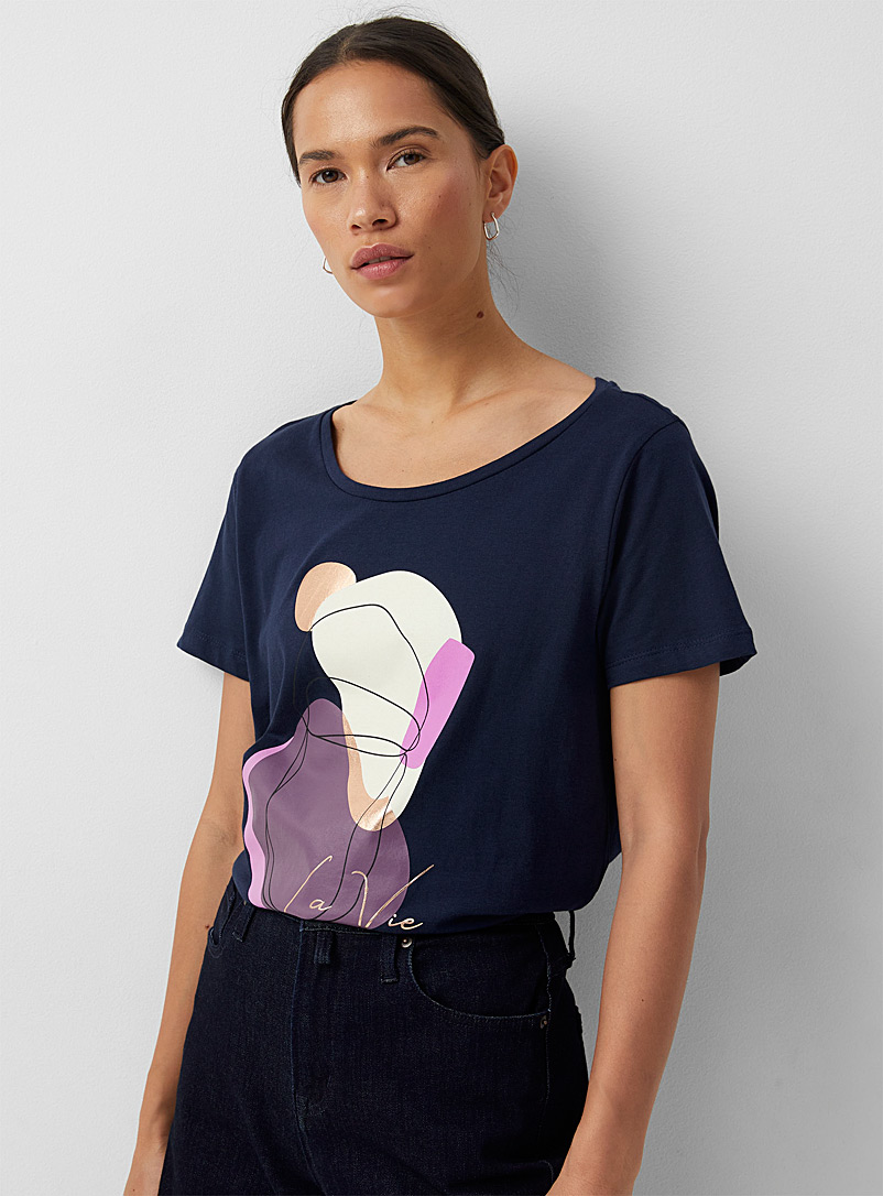 Contemporaine: Le t-shirt abstraction contemporaine Marine pour femme