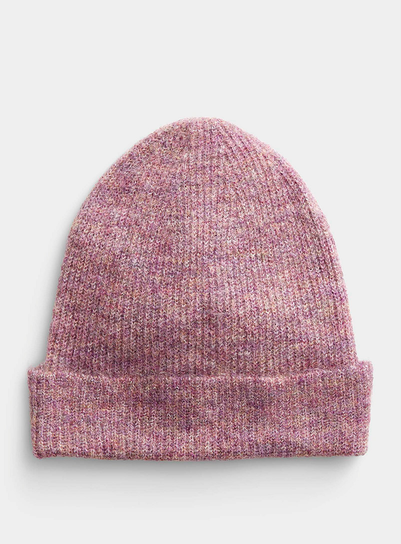 Simons Pink Cuffed semi-plain tuque for women
