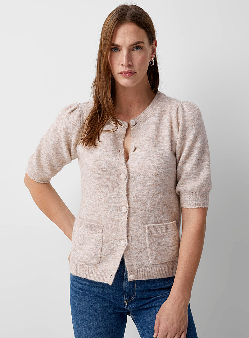 Contemporaine Sand Covered buttons heathered cardigan for women