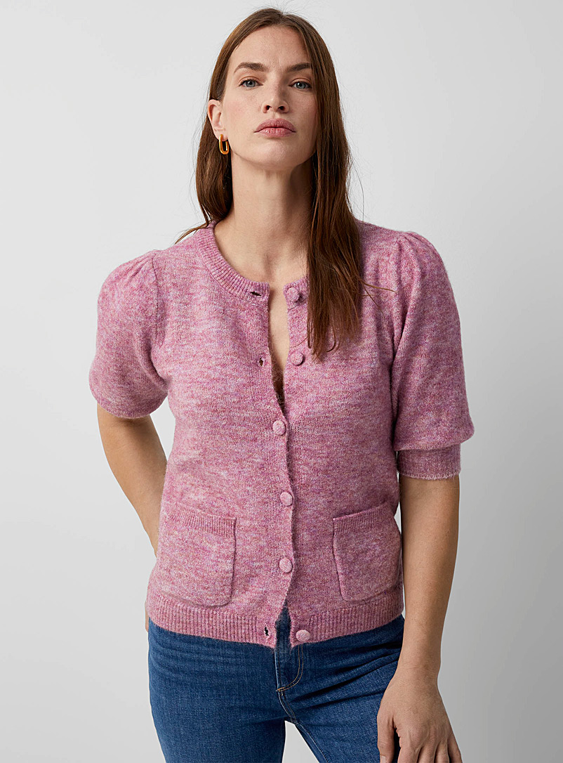 Contemporaine Medium Pink Covered buttons heathered cardigan for women
