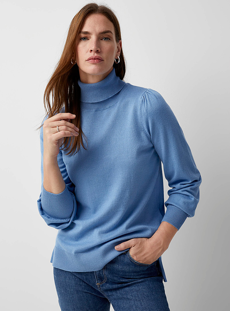 Contemporaine Baby Blue Puff-sleeve turtleneck tunic for women