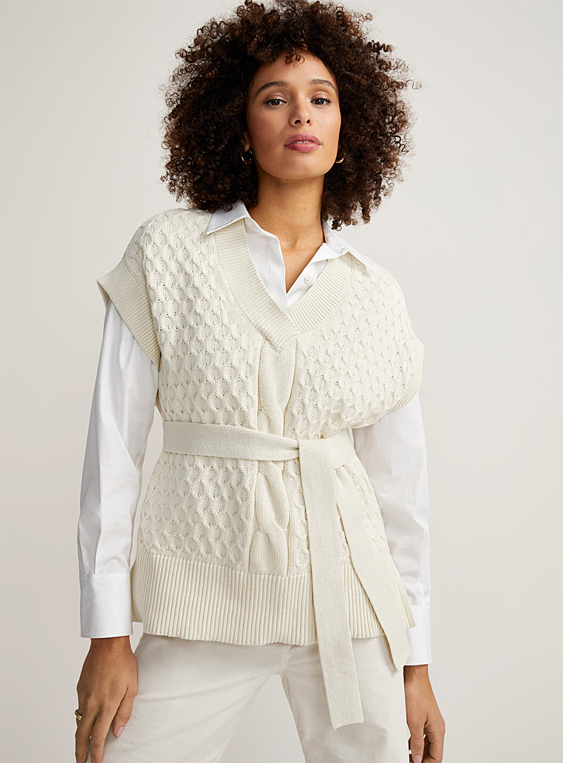 Contemporaine Sand Belted cable-knit sweater vest for women