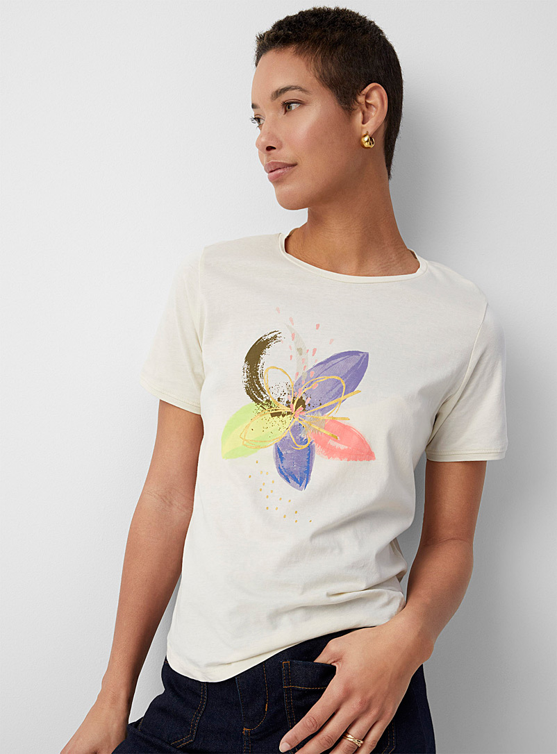 Contemporaine Ecru/Linen Artistic flower T-shirt for women