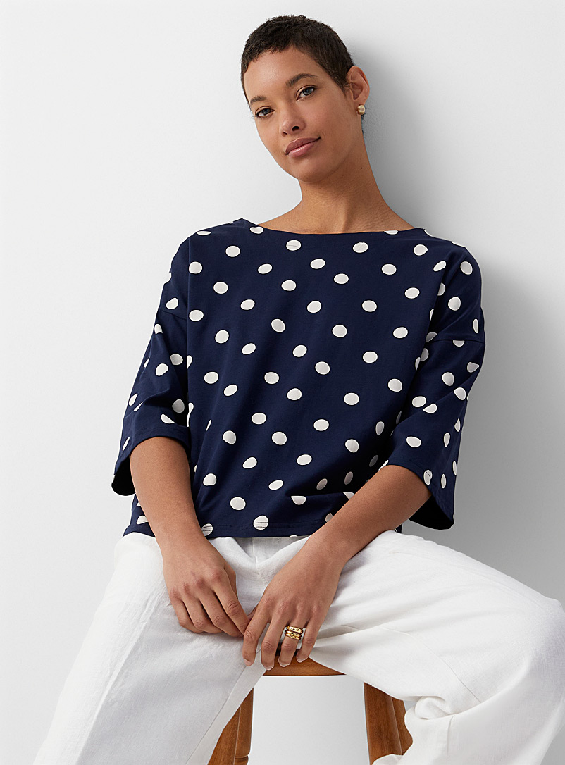 Contemporaine Blue Retro polka dots loose T-shirt for women