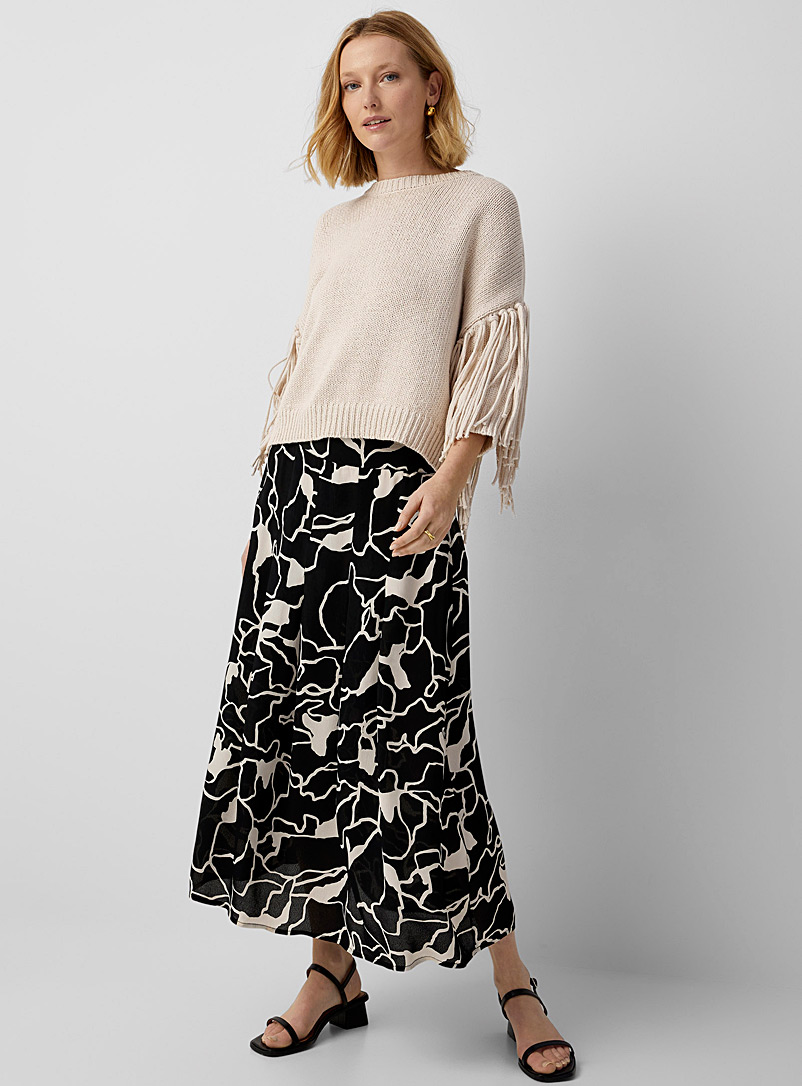 Contemporaine Black and White Abstract lines chiffon skirt for women
