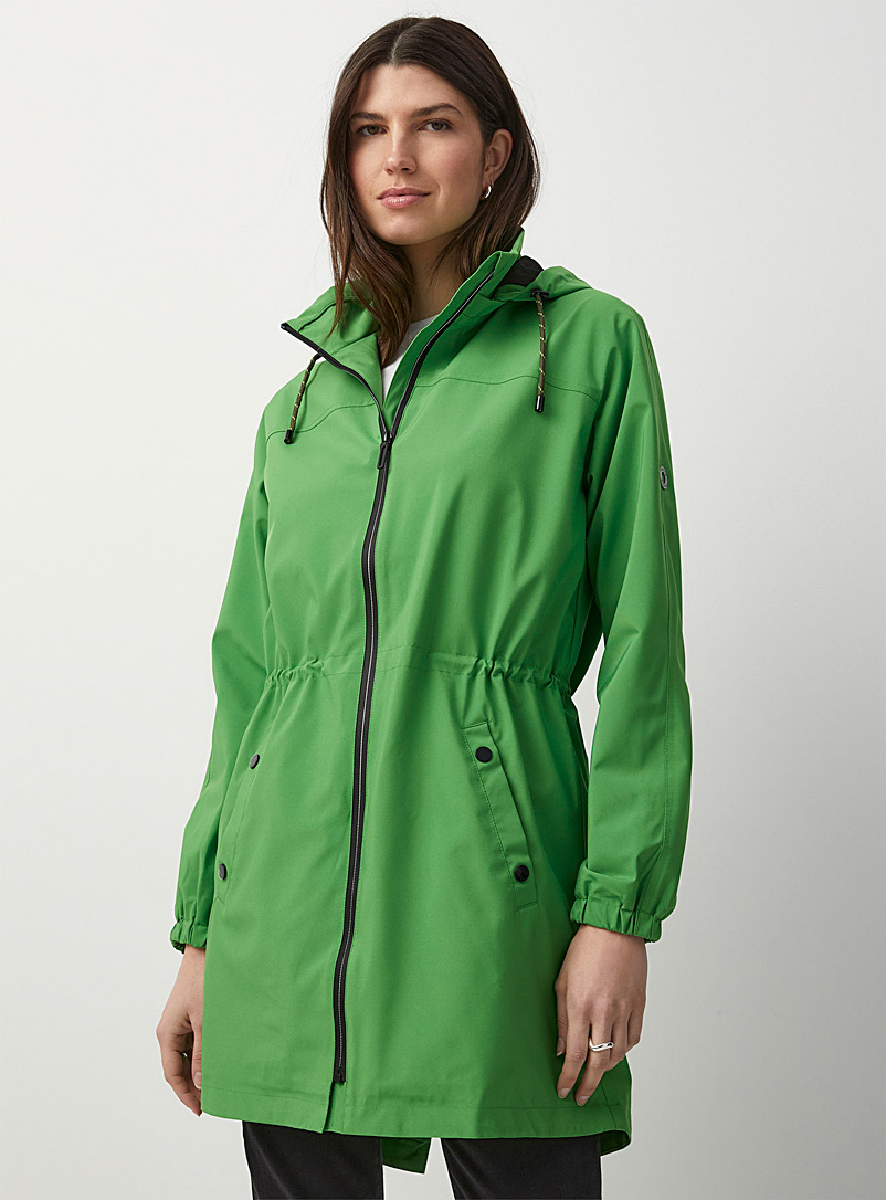 Fransa Green Removable hood cinched-waist raincoat for women