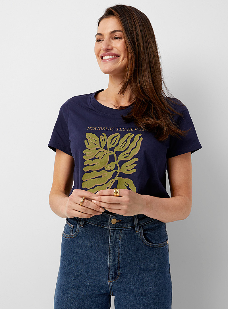 Fransa Marine Blue Follow your dreams T-shirt for women