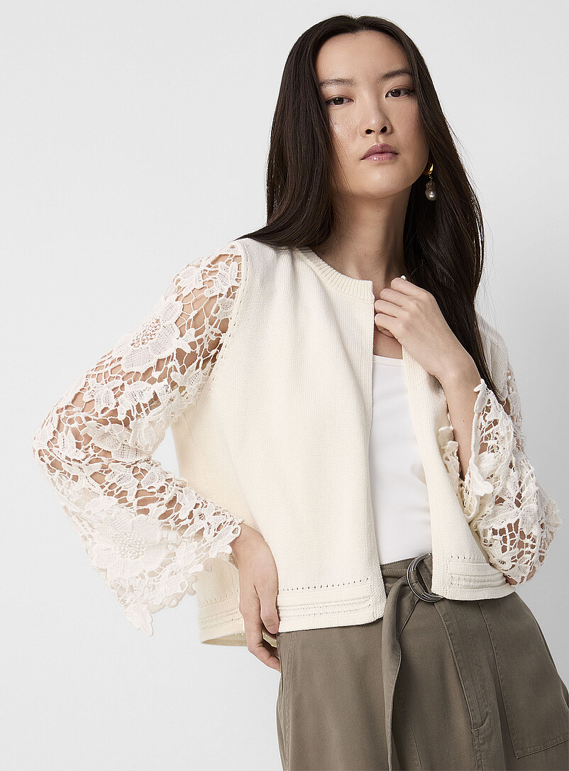 GRECERELLE Gilet Femme Été Dentelle Élégant – Manches Longues Tricot Léger Ouvert, Chic & Respirant