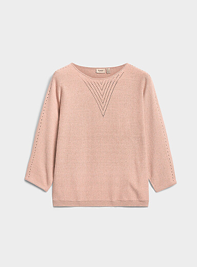 Fransa: Le chandail ajour&eacute; fin tricot manches 3/4 Vieux rose pour femme