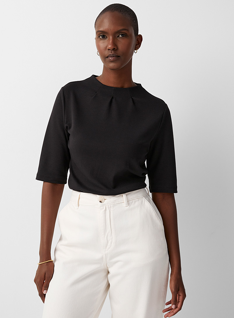 Pleated mock-neck T-shirt 