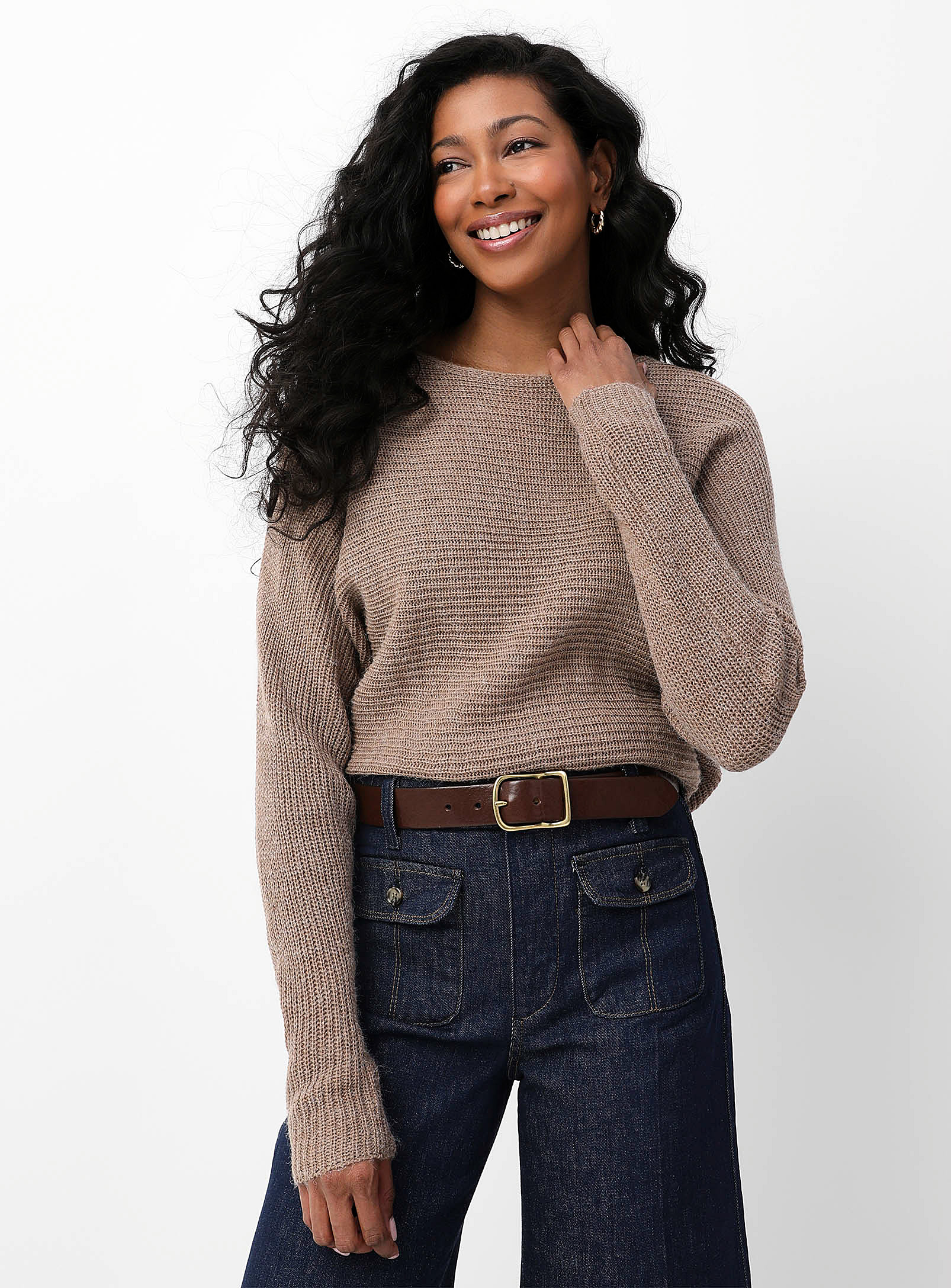 Fransa Batwing-sleeve Ribbed Sweater In Chocolate/espresso