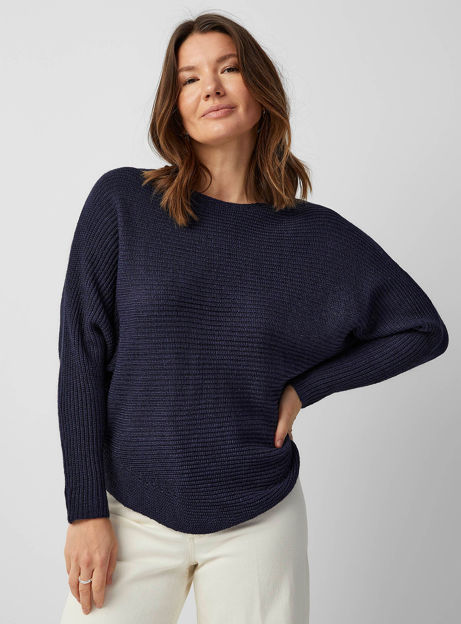 Fransa Batwing-sleeve Ribbed Sweater In Marine Blue