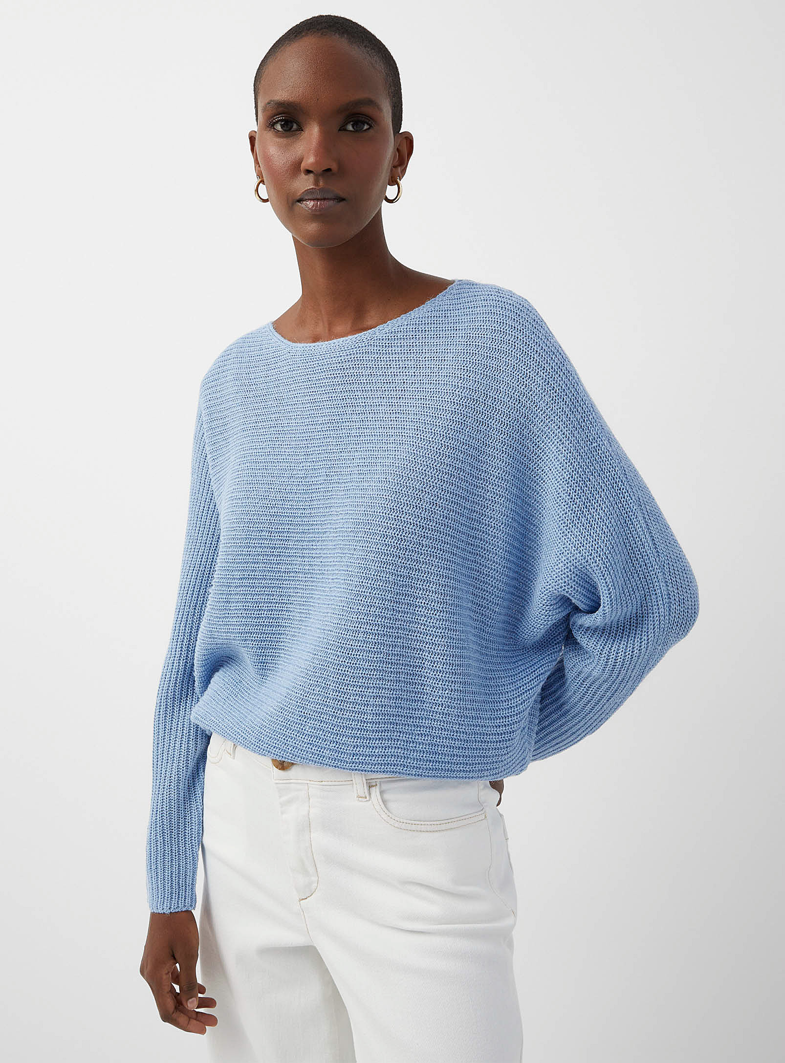 Fransa Batwing-sleeve Ribbed Sweater In Baby Blue