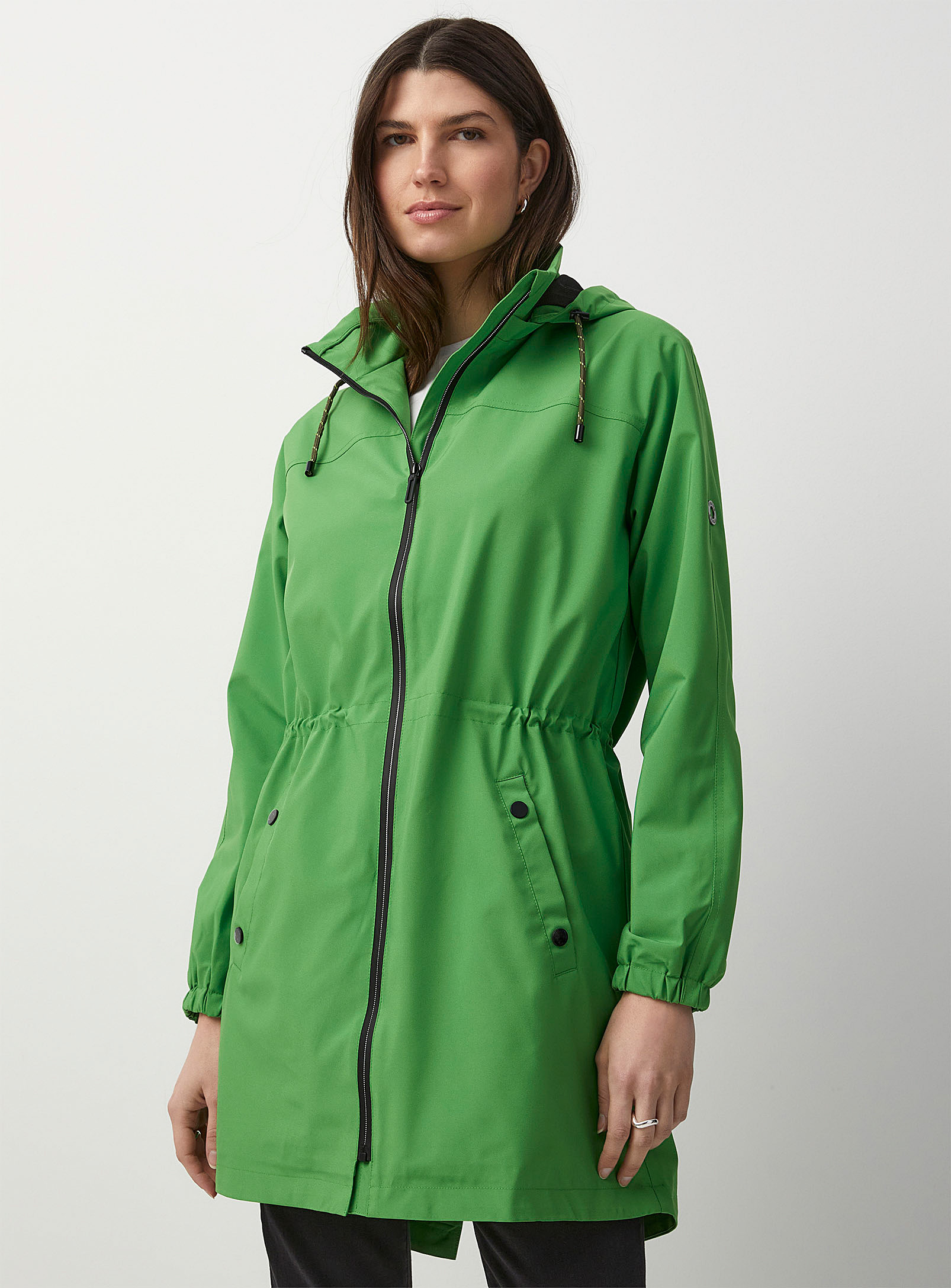 Fransa Removable Hood Cinched-waist Raincoat In Green