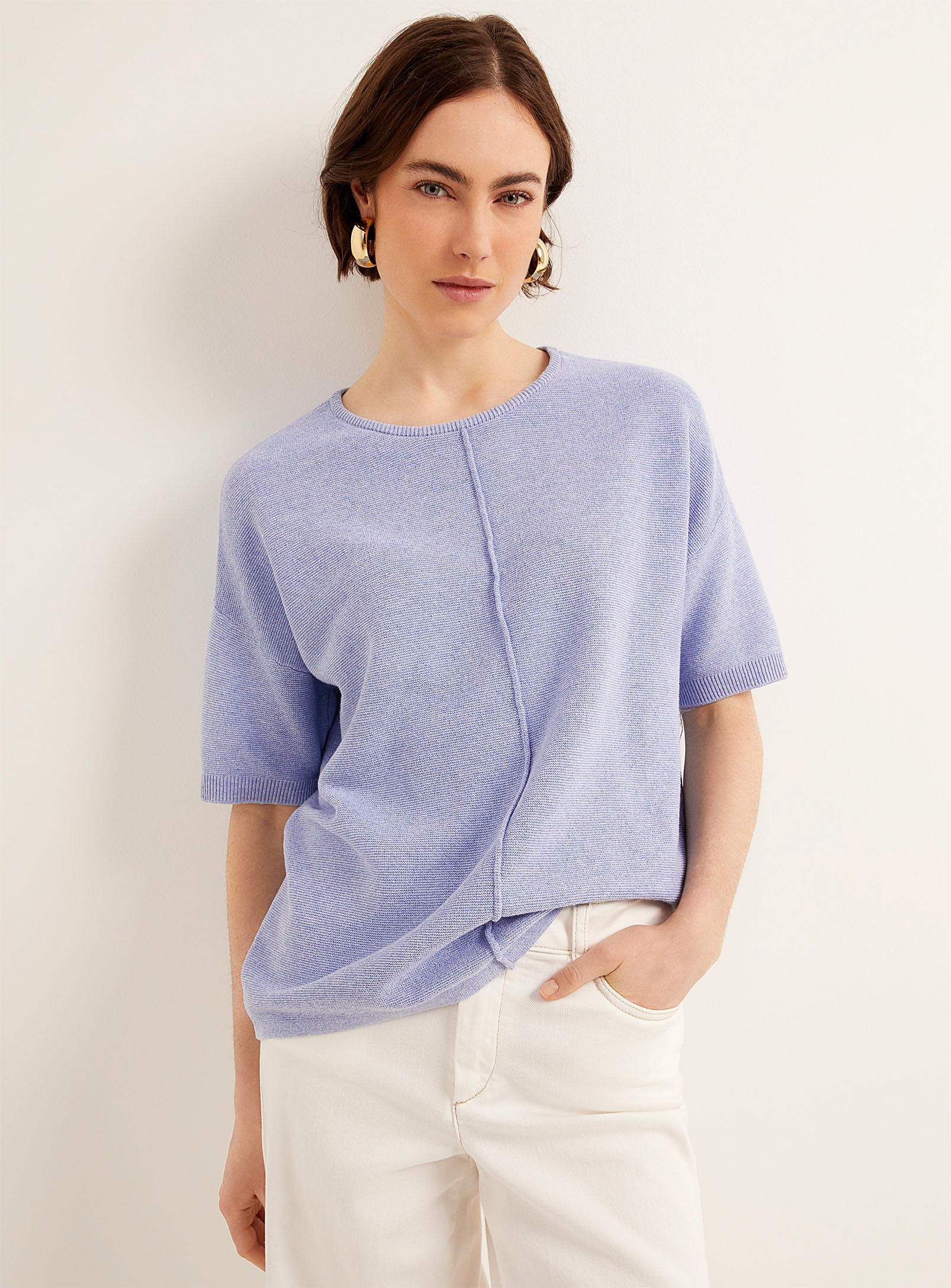 Fransa Embossed Seam Loose Sweater In Baby Blue