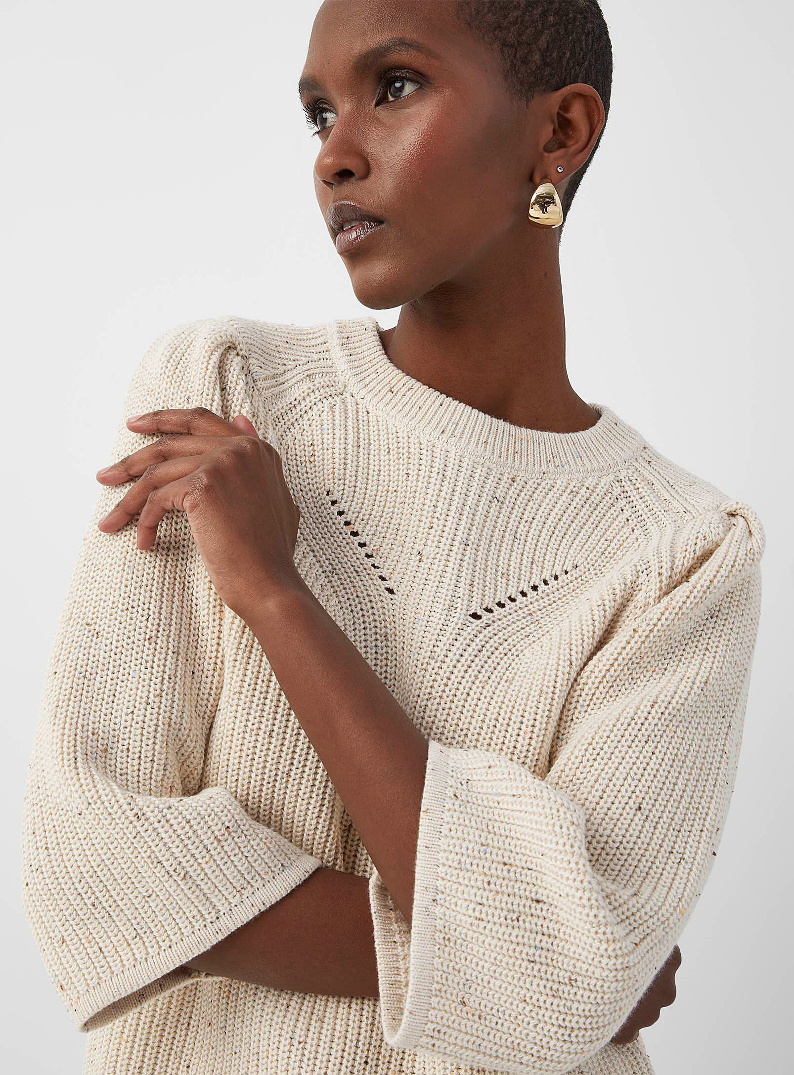 Fransa Confetti Shaker-rib Sweater In Ivory White