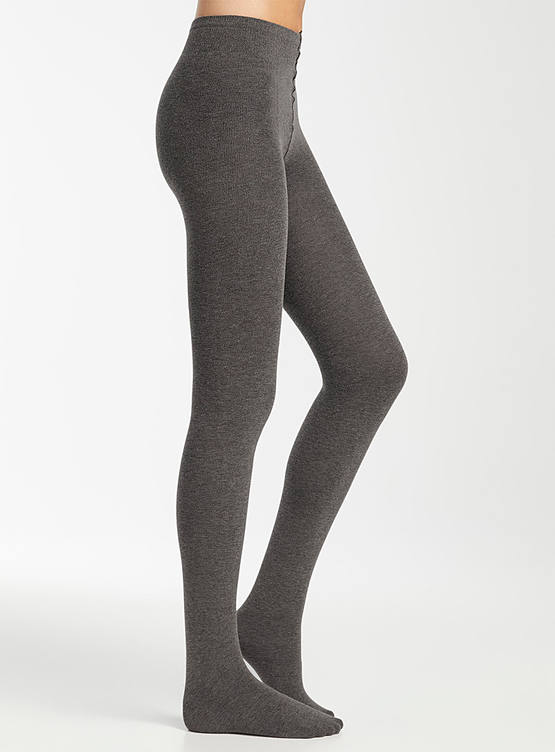 Simons Dark Grey Solid colour organic cotton tights for women