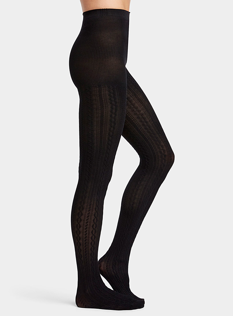 Simons Black Cabled organic cotton tights for women