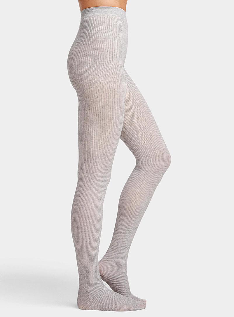 Simons Grey Organic cotton ribbed tights for women