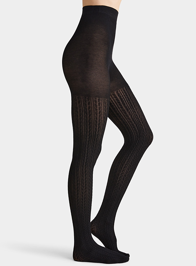 Women's Ribbed Tights in Organic Cotton. Flat-seamed, thin-ribbed