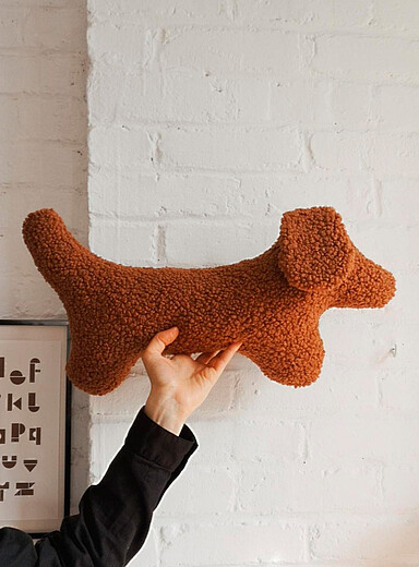 High-pile fleece dachshund cushion