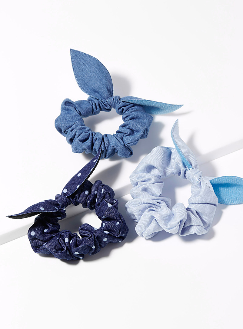 Simons Assorted blue Textured bow scrunchies Set of 3 for women