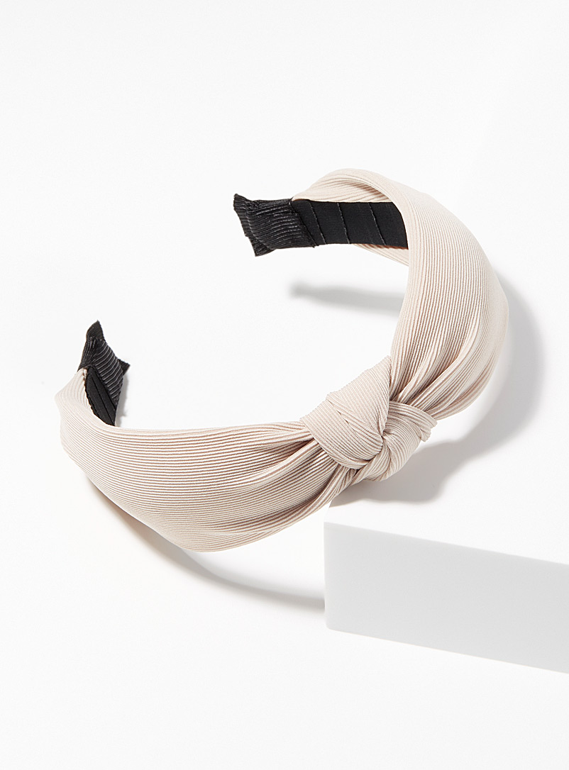 Simons Ivory White Knotted twill headband for women