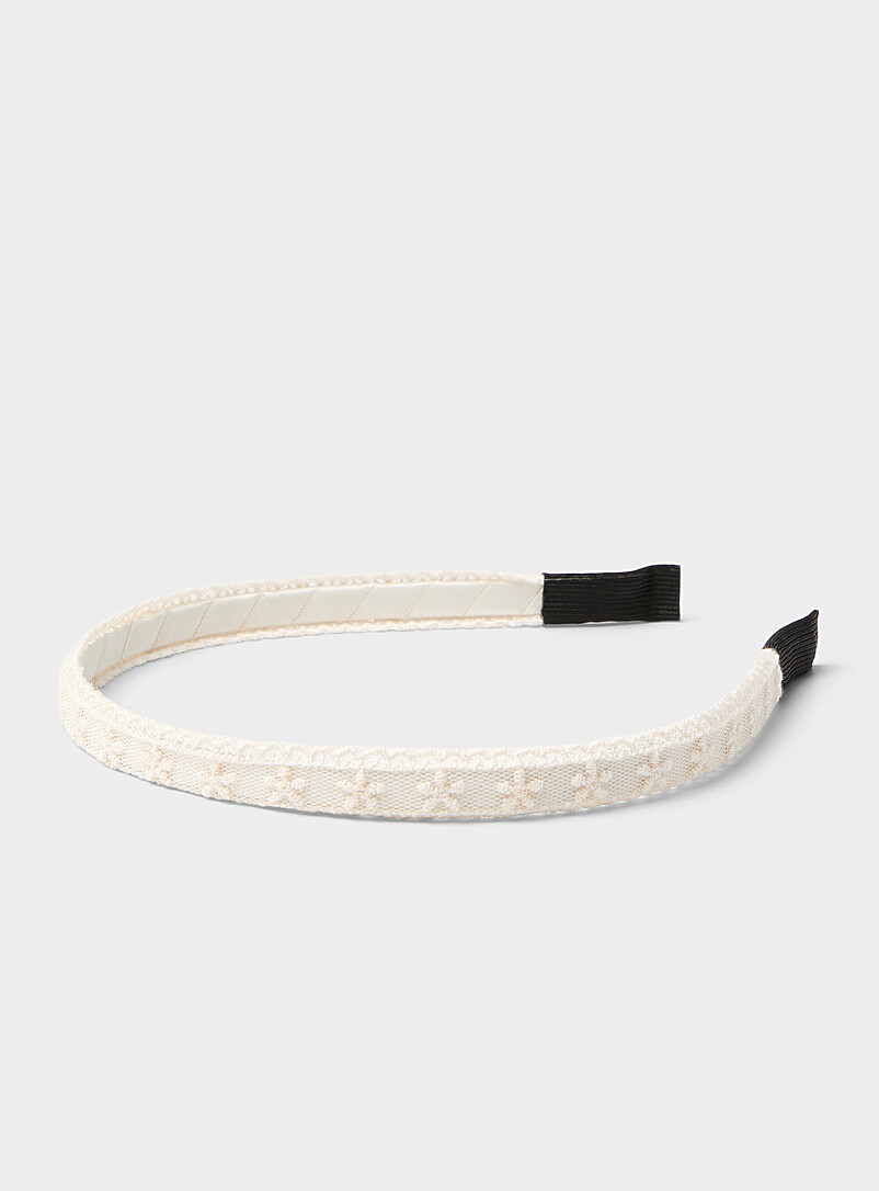 Embroidered flowers slim white headband product image (primary)
