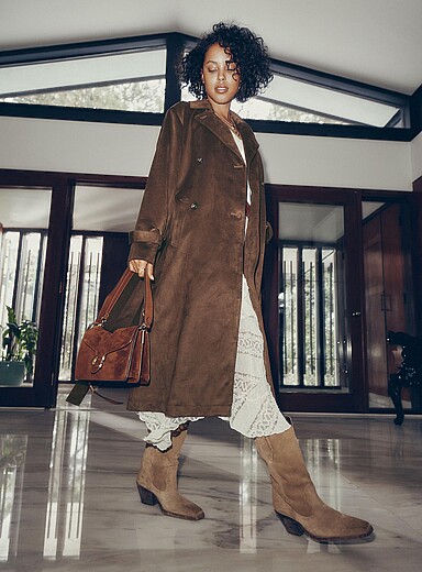 LAMARQUE Chocolate/Espresso Savanna long faux-suede trench coat for women