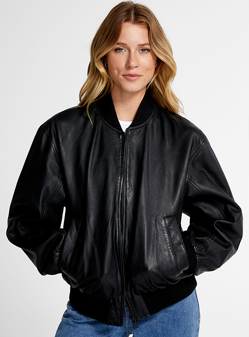 LAMARQUE Black Belinna genuine leather bomber jacket for women