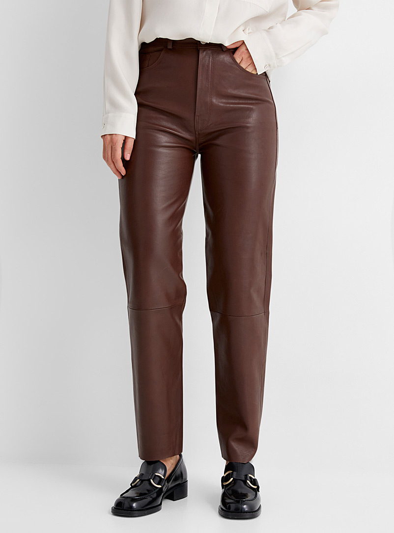 Contemporaine Dark Brown Straight-leg leather pant for women