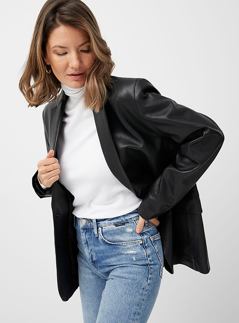 Contemporaine Black Two-button leather blazer for women