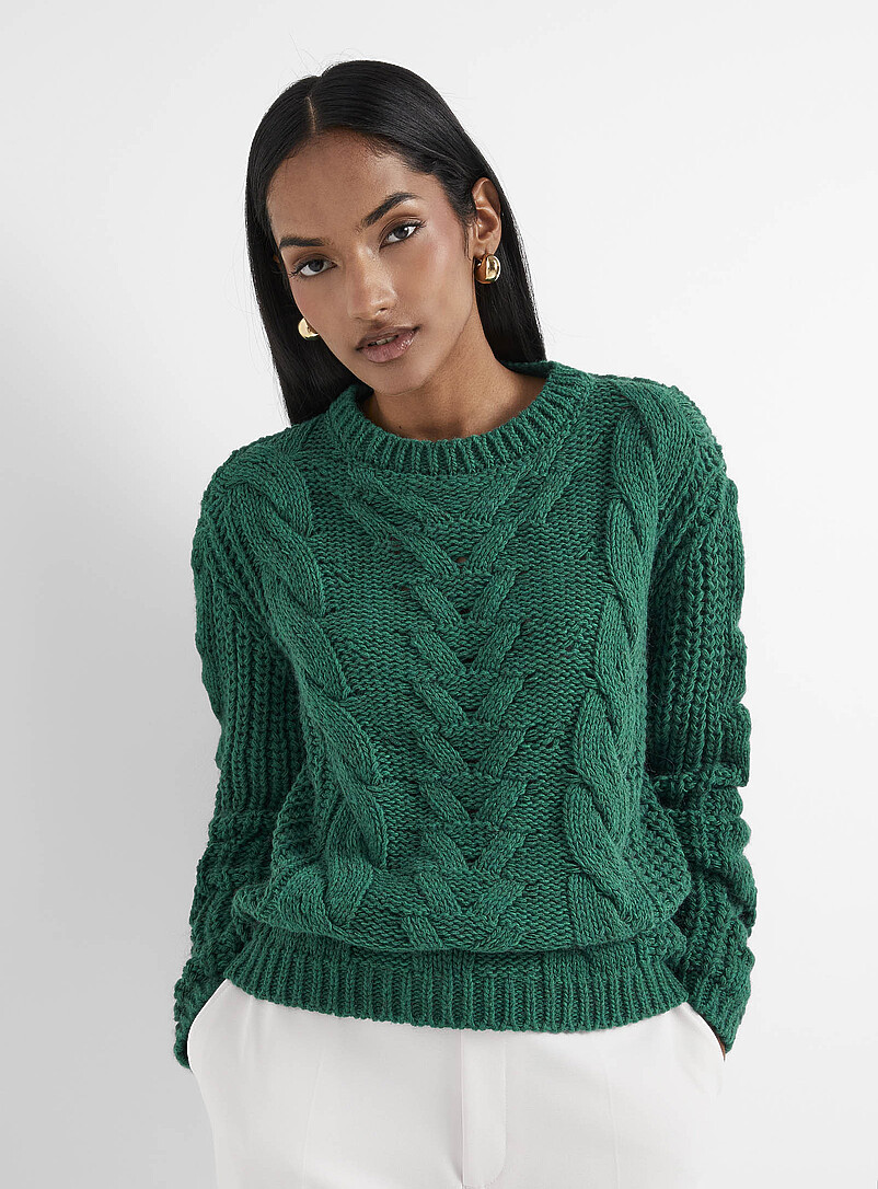 Simon, Cable sweater 100% merinos wool, Emerald main image 1