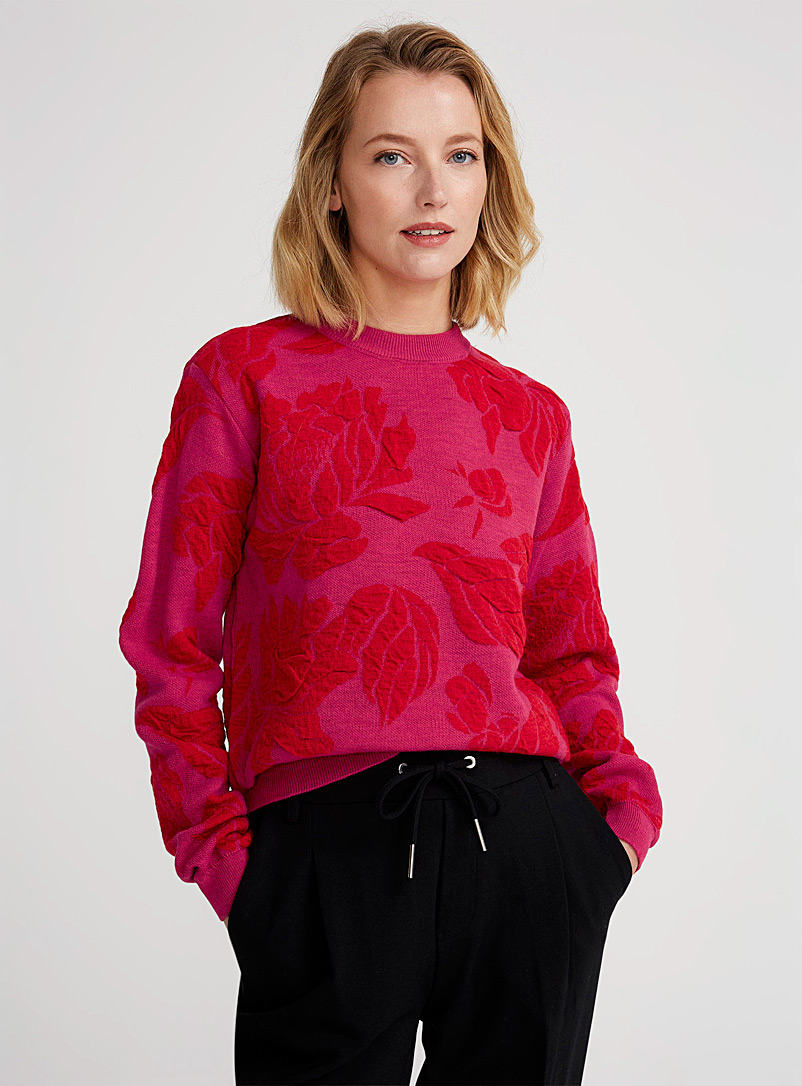 Contemporaine Medium Pink Floral passion jacquard sweater for women
