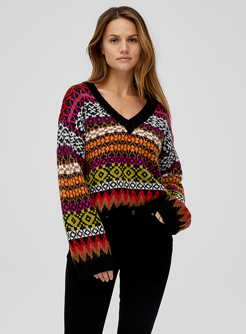 Contemporaine Black Multicoloured jacquard sweater for women