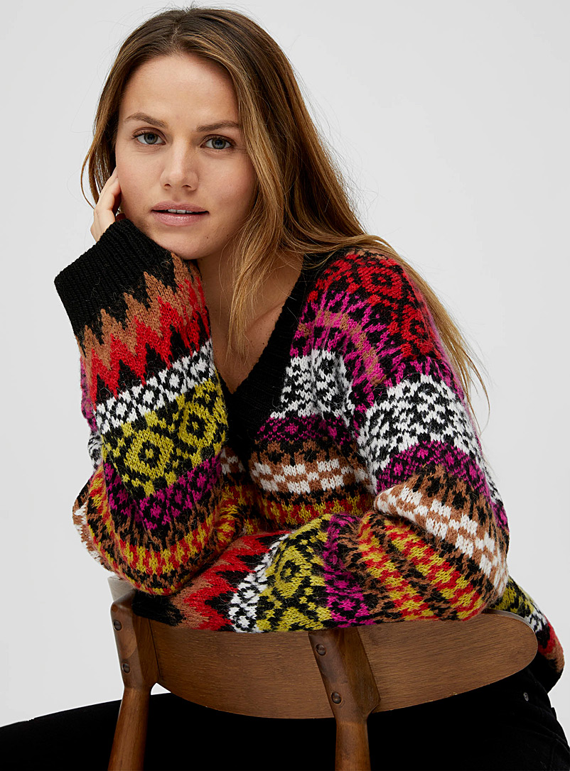 Contemporaine Black Multicoloured jacquard sweater for women