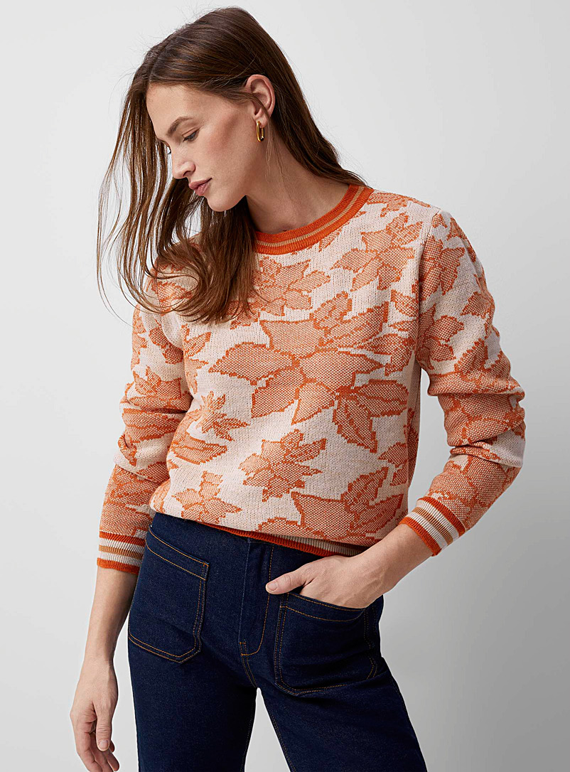 Contemporaine Dark Orange Spicy bouquet jacquard sweater for women